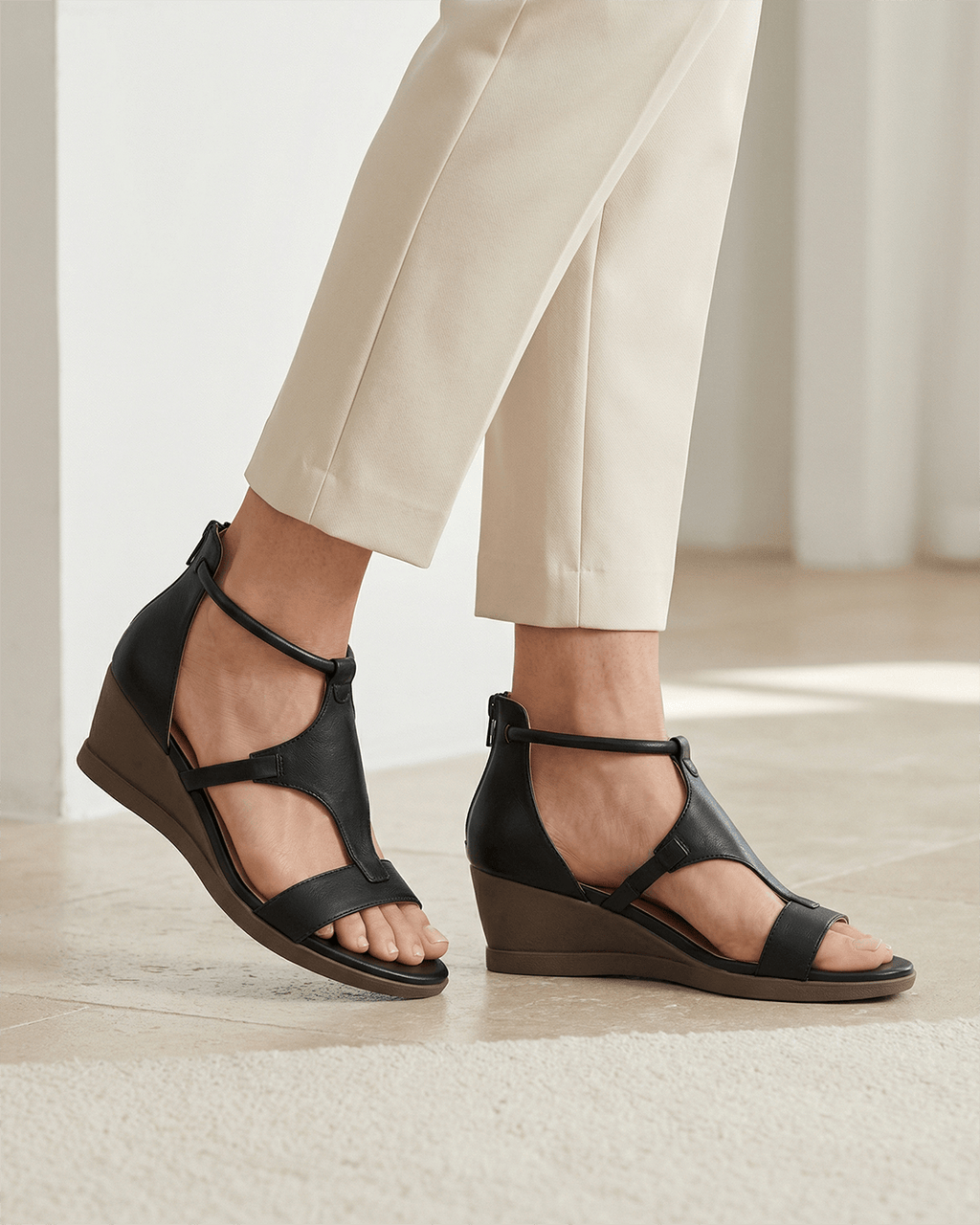 Women’s Ankle-Tie Wedge Sandals with Wide Strap