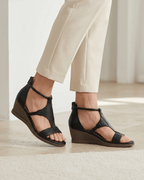Women’s Ankle-Tie Wedge Sandals with Wide Strap