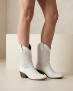Women’s Perforated Western Mid-Calf Boots with Block Heel