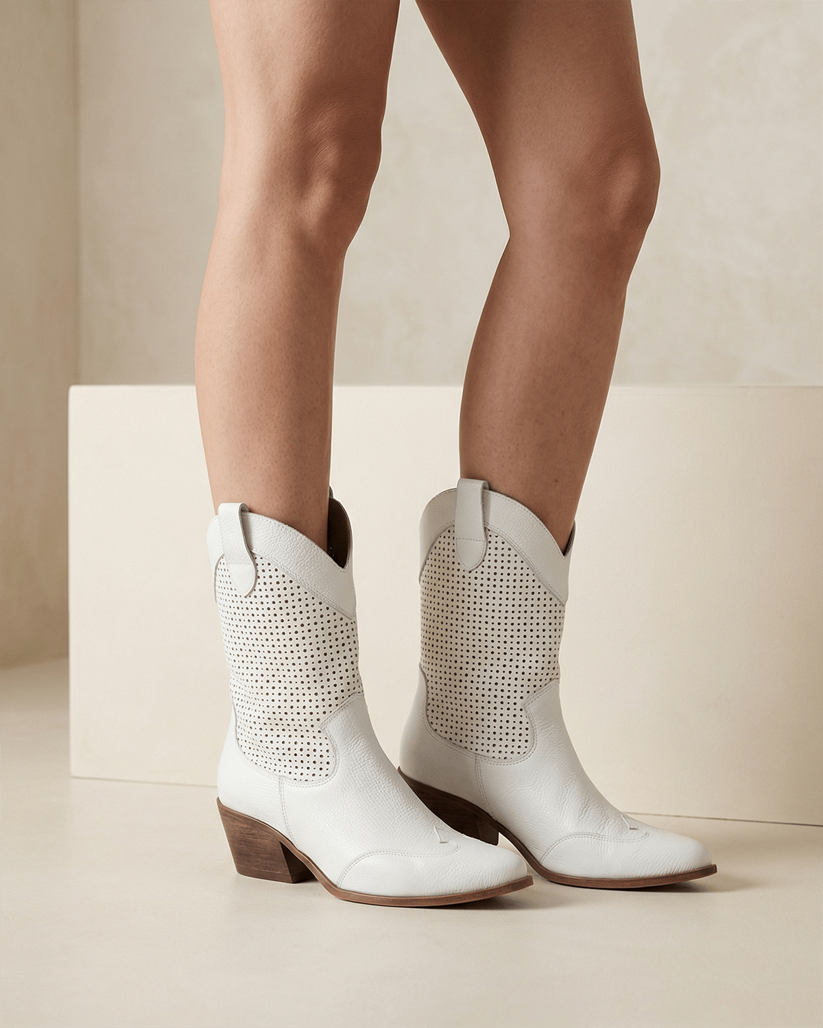 Women’s Perforated Western Mid-Calf Boots with Block Heel