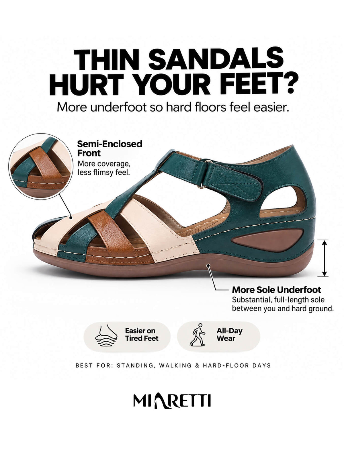 Low Wedge Banded Sandals with Adjustable Fastening