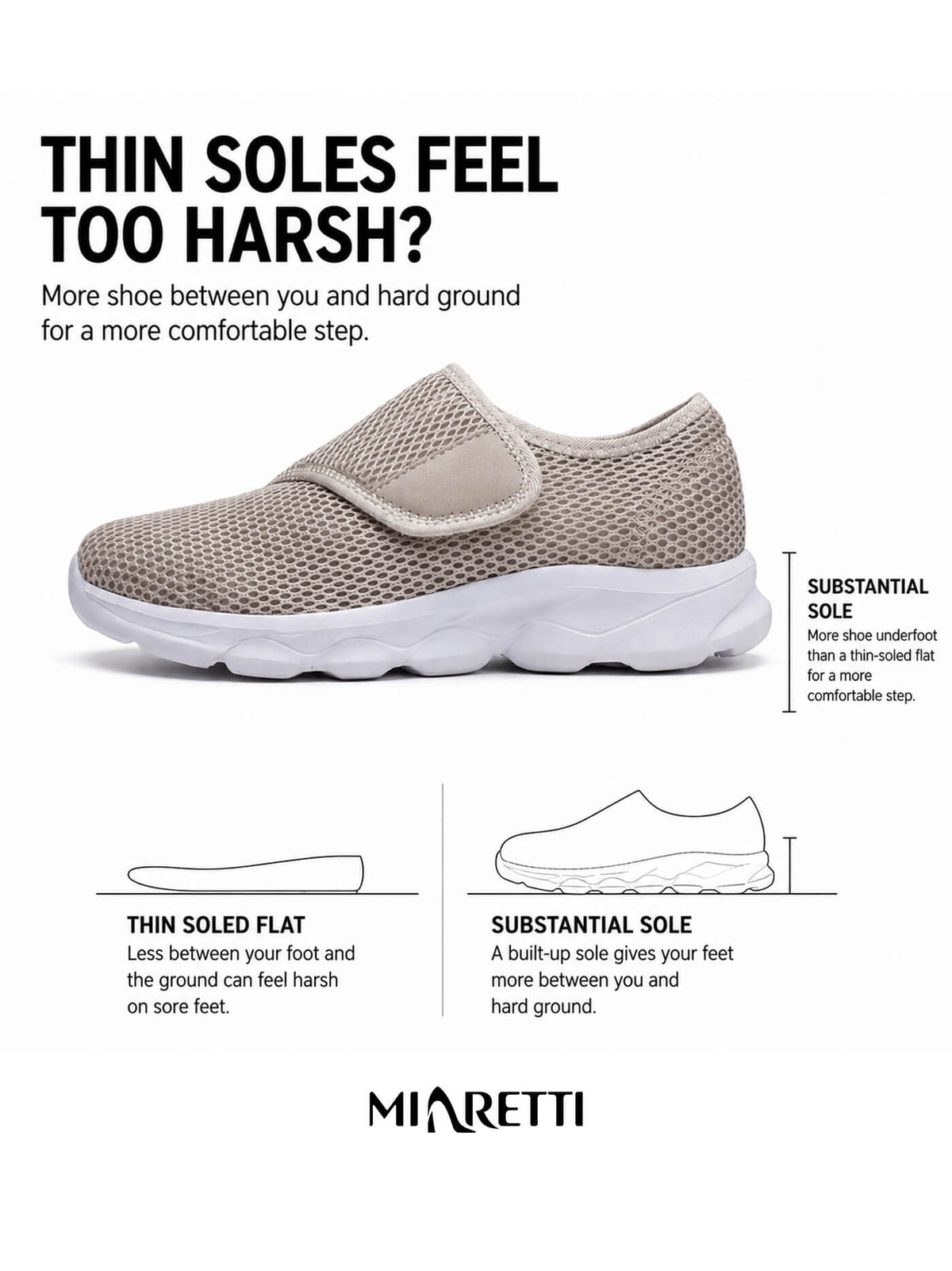 Women's Hook-and-Loop Mesh Walking Shoes with Thick Sole