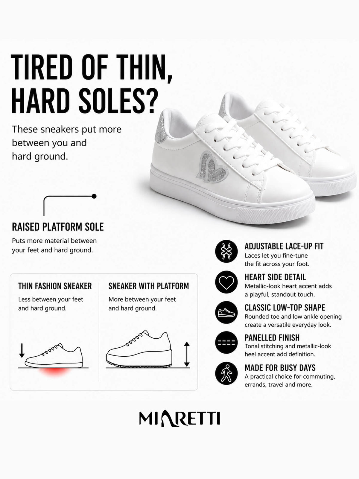 Women’s Heart-Detail Lace-Up Platform Fashion Sneakers