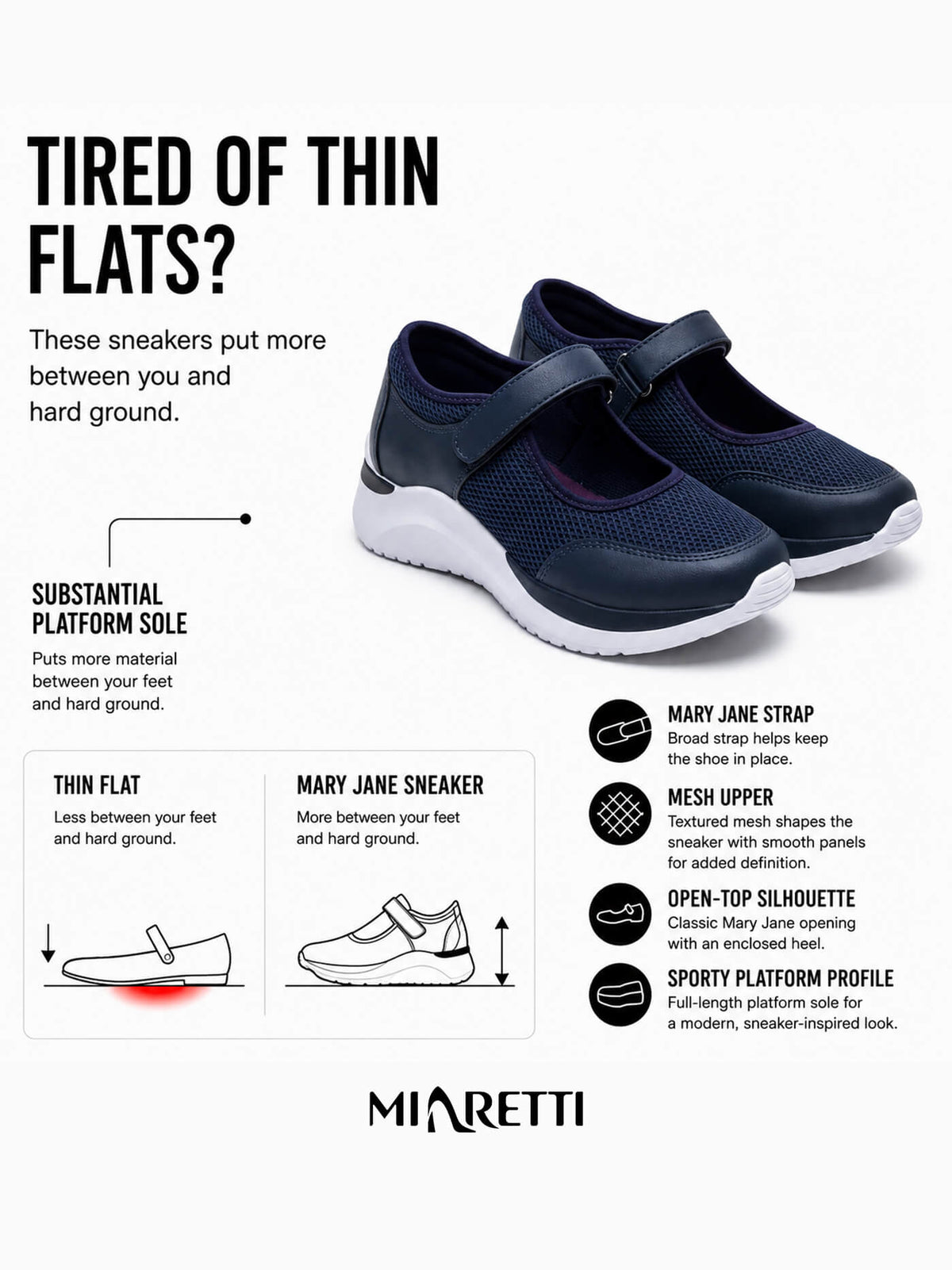 Women's Mesh Mary Jane Platform Walking Sneakers