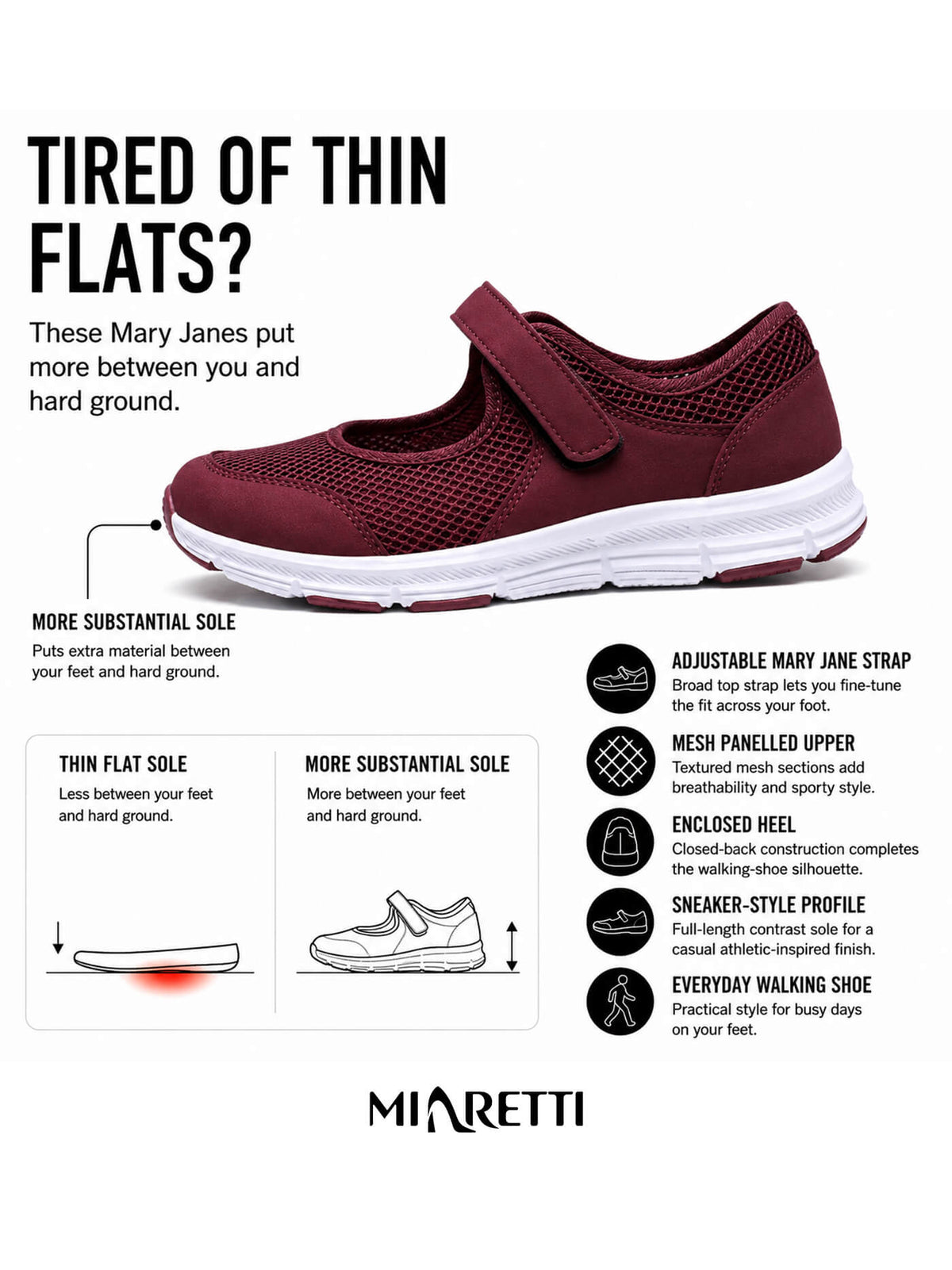 Women’s Mesh Mary Jane Strap Walking Shoes