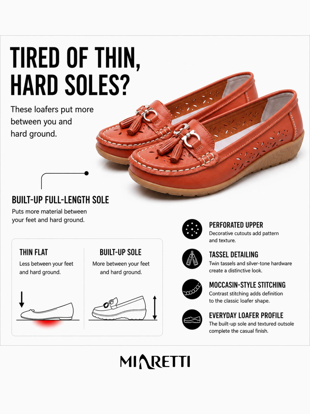 Women’s Perforated Tassel Built-Up Sole Loafers